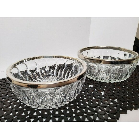 Vintage Lead Chrystal Starburst Silver Plated Trim set Of 2 serving Bowls. - Picture 3 of 5